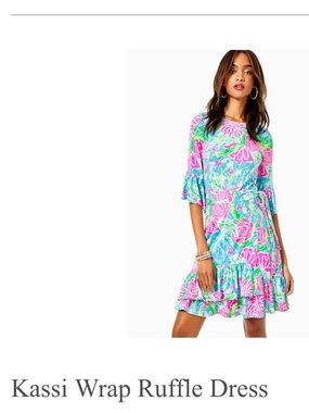 Lilly Pulitzer Kassi Wrap Ruffle Dress - Pink & Blue Floral
